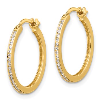 14K Polished CZ 1.5mm Small Hoop Earrings — alternate view
