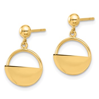 14K Polished Contemporary Circle Dangle Post Earrings — alternate view
