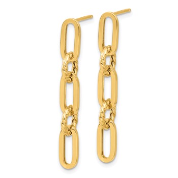 14K Polished and Textured Chain Link Dangle Post Earrings — alternate view