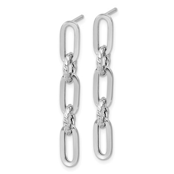 14K White Gold Polished and Textured Chain Link Dangle Post Earrings — alternate view