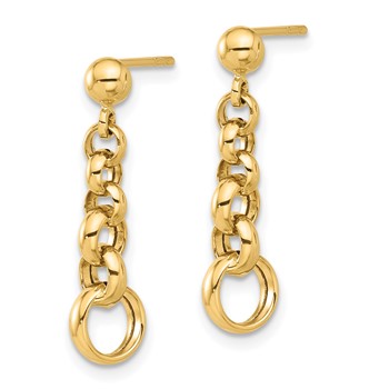 14K Polished Graduated Rolo Link Dangle Post Earrings — alternate view