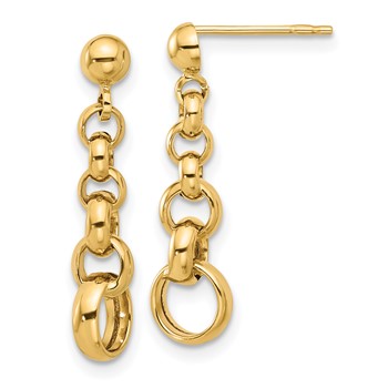 14K Polished Graduated Rolo Link Dangle Post Earrings