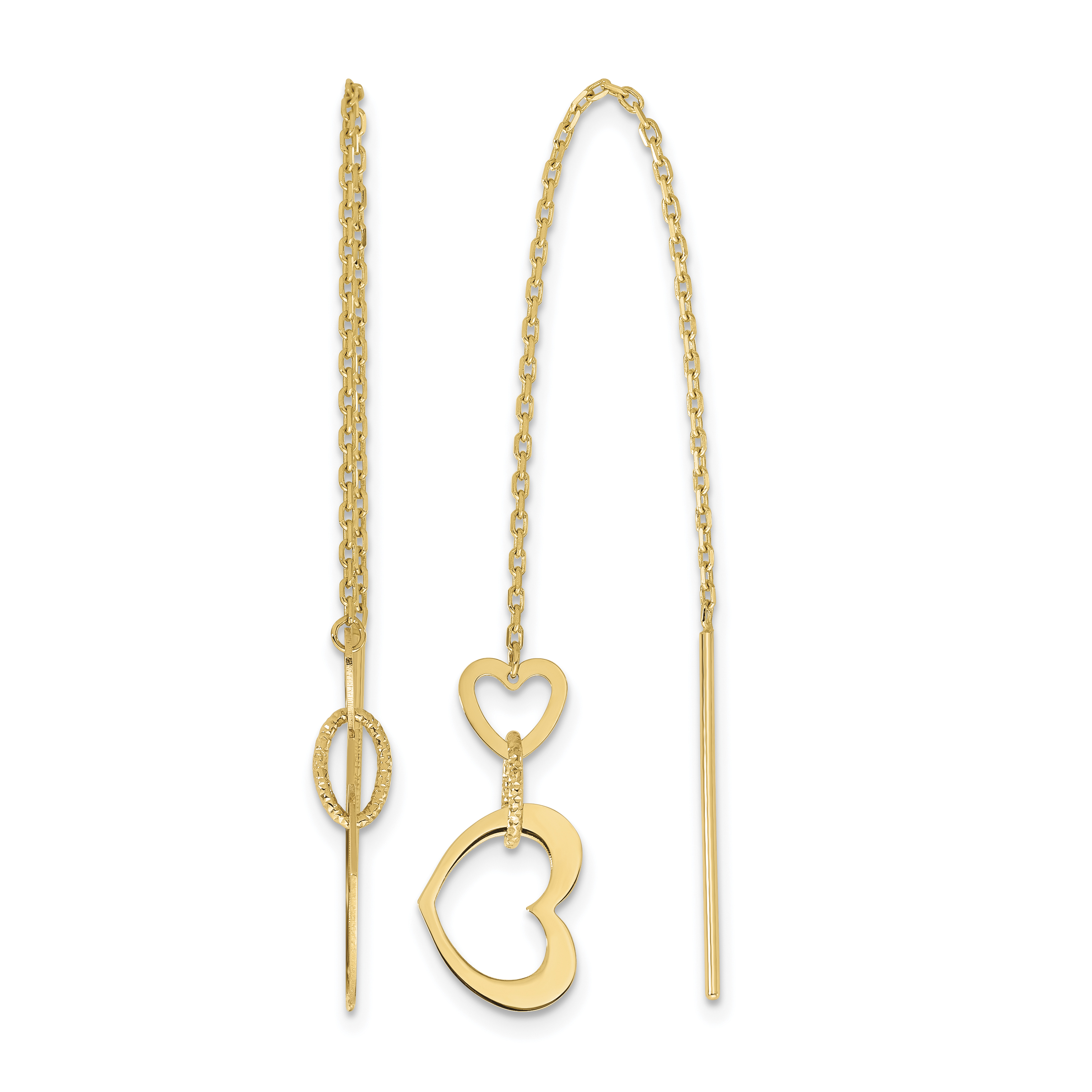 Hearts Dangle and Chain Threader Earrings 14k Yellow Gold 44.7x11.4mm Women's main product image