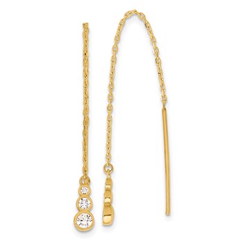 14K Polished Graduated CZ and Chain Threader Earrings