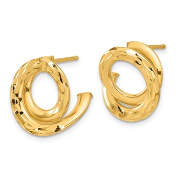 14K Polished and Diamond-cut Intertwined Circle Post Earrings — alternate view
