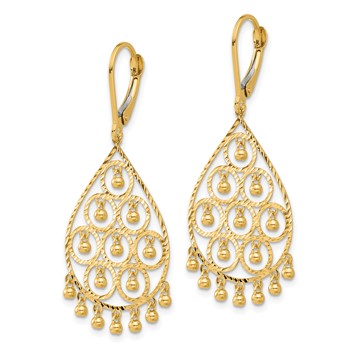 14K Polished Diamond-cut Chandelier-Style Fringed Dangle Leverback Earrings — alternate view