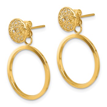 14k Polished 8mm Filigree Stud and 18mm Circle Dangle Front and Back Post Earrings — alternate view
