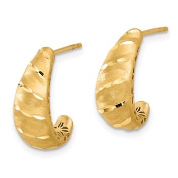 14K Satin and Diamond-cut J-Hoop Earrings — alternate view
