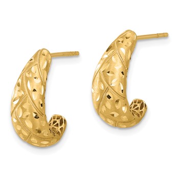 14K Polished Satin and Diamond-cut J-Hoop Earrings — alternate view