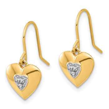 14k and White Rhodium D/C Heart Dangle Earrings — alternate view