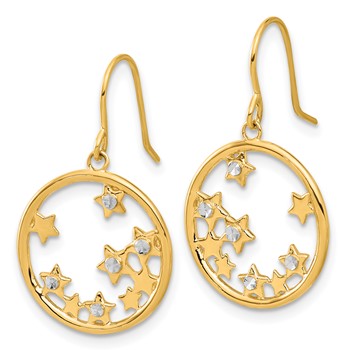 14k and White Rhodium Diamond-cut Stars in Circle Dangle French Hook Earrings — alternate view