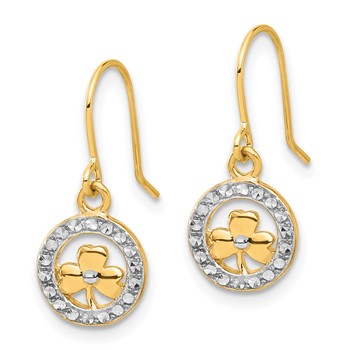 14k and White Rhodium Diamond-cut Clover in Circle Dangle French Hook Earrings — alternate view
