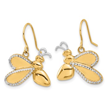 14k and White Rhodium Diamond-cut Large Bee Dangle French Hook Earrings — alternate view