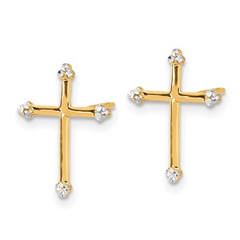 14k and White Rhodium Diamond-cut Cross Post Earrings — alternate view