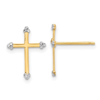 14k and White Rhodium Diamond-cut Cross Post Earrings