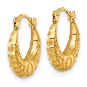 14k Polished Fancy Scalloped Hollow Hoop Earrings — alternate view