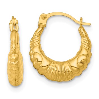 14k Polished Fancy Scalloped Hollow Hoop Earrings