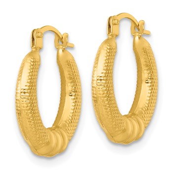 14k Polished And Textured Hollow Hoop Earrings — alternate view