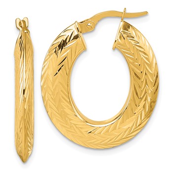 14K Polished and Diamond-cut 3.4mm x 27mm Knife-edge Oval Tube Hoop Earrings