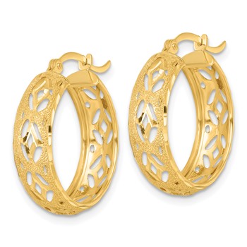 14k Polished Laser and Diamond-cut 6.15x21mm Fancy Design Round Hoop Earrings — alternate view