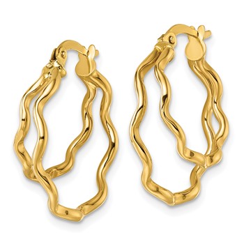 14k Polished Wavy Double Circle Hoop Earrings — alternate view