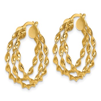 14k Polished Three Strand Circle Twisted Hoop Earrings — alternate view