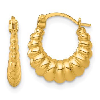 14k Polished Scalloped Hollow Hoop Earrings