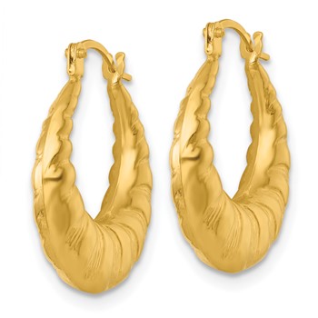 14k Polished and Textured Scalloped Hollow Hoop Earrings — alternate view
