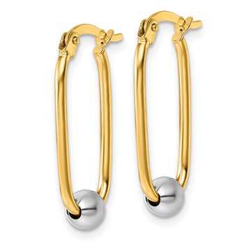14k Two-tone Polished with Bead Oval Hoop Earrings — alternate view