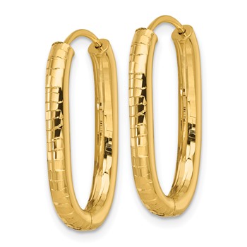 14k Polished 3.25mm Textured Oval Hinged Hoop Earrings — alternate view