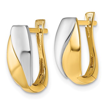 14k with White Rhodium Polished Hinged Hoop Earrings — alternate view