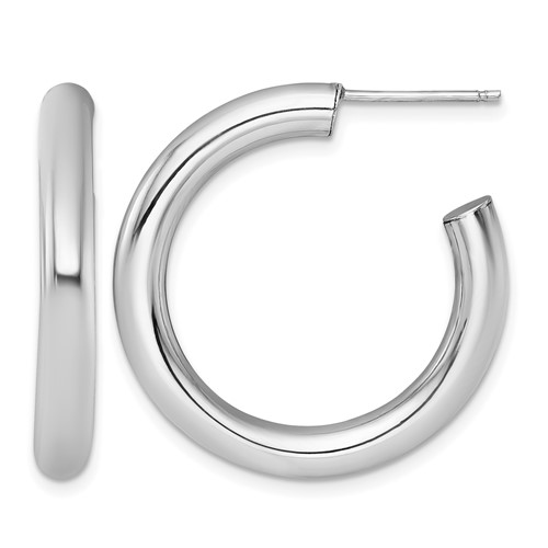 14K White Gold 4.0 x 30mm Polished Post Hoop Earrings