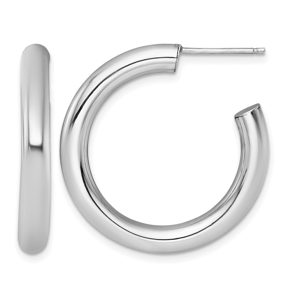 14K White Gold 4.0 x 30mm Polished Post Hoop Earrings