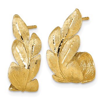 14k Brushed And Textured Curled Leaf Post Earrings — alternate view