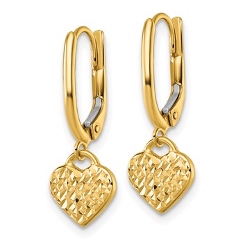 14k Polished Diamond-cut Heart Dangle Leverback Earrings — alternate view