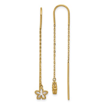 14K Polished Mother of Pearl Flower Cable Chain Threader Earrings