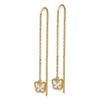 14K Polished Mother of Pearl Butterfly Cable Chain Threader Earrings — alternate view