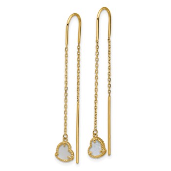 14K Polished Mother of Pearl Heart Cable Chain Threader Earrings — alternate view