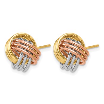14k Tri-color Ridged Love Knot Post Earrings — alternate view