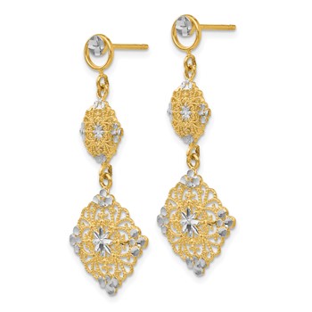14k and White Rhodium Diamond-cut Filigree Dangle Post Earrings — alternate view