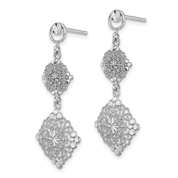 14K White Gold Diamond-cut Filigree Dangle Post Earrings — alternate view
