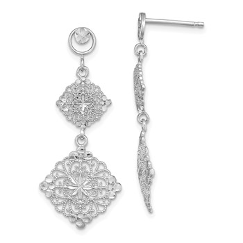 14K White Gold Diamond-cut Filigree Dangle Post Earrings