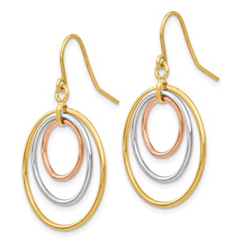 14k Tri-Color Graduated Circles Dangle French Hook Earrings — alternate view