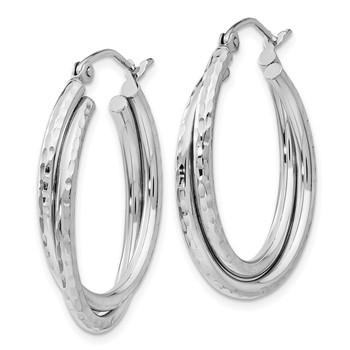 14k White Gold Diamond-cut Polished Oval Hoop Earring — alternate view