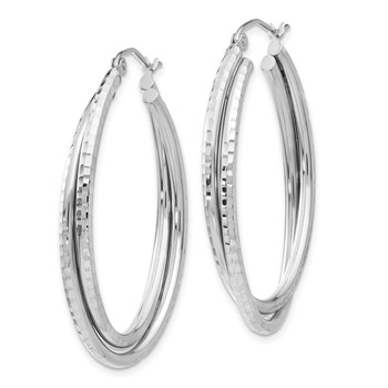 14k White Gold Diamond-cut Polished Oval Hoop Earring — alternate view