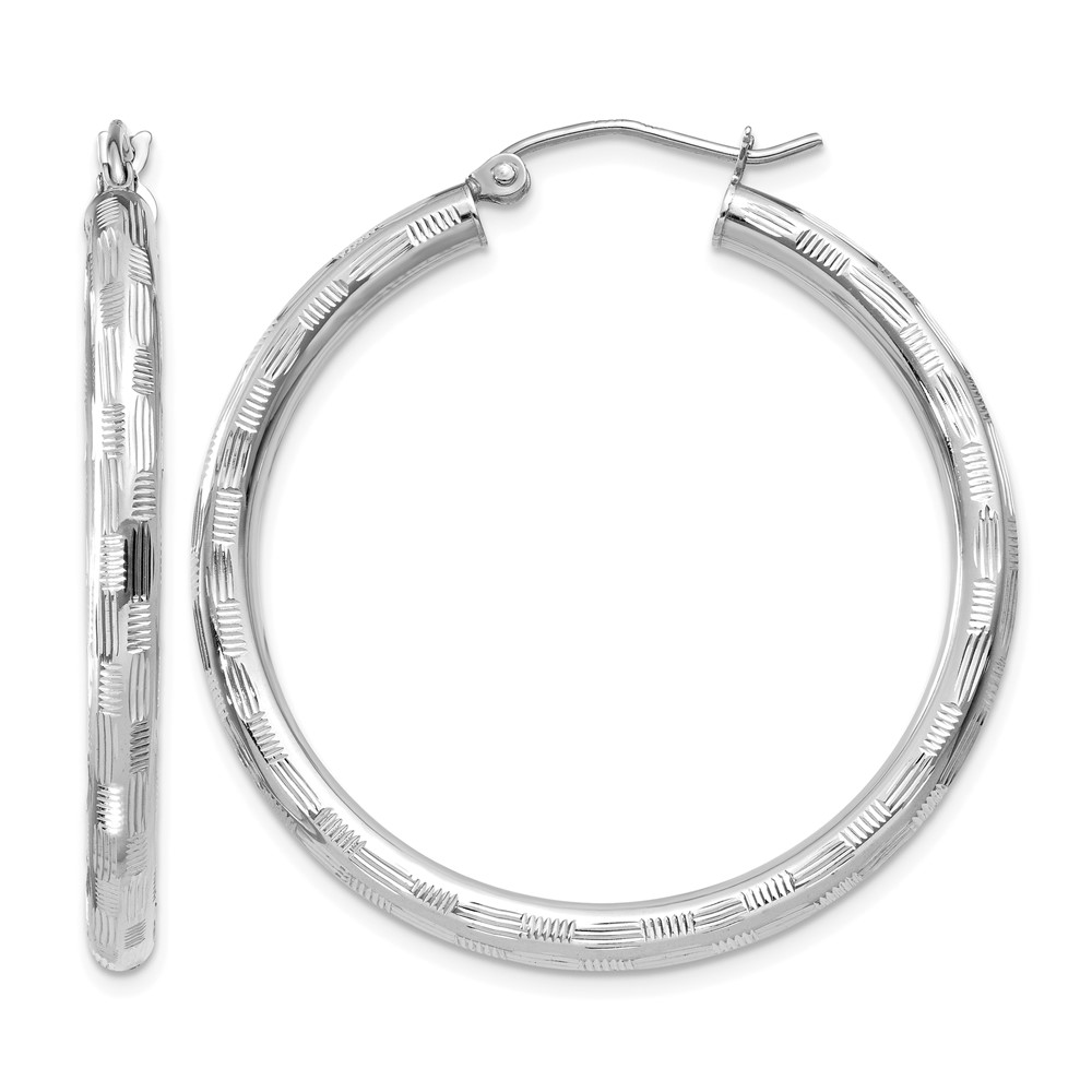 14k White Gold Diamond-cut Hoop Earrings