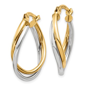 14K Two-Tone Polished Oval Hoop Earrings — alternate view