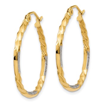14k & Rhodium Diamond Cut Twisted Hoop Earrings — alternate view