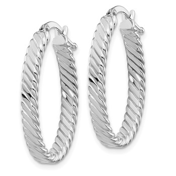 14K White Gold Large 3mm Patterned Oval Hoop Earrings — alternate view