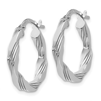 14K White Gold Twisted Textured Hoop Earrings — alternate view